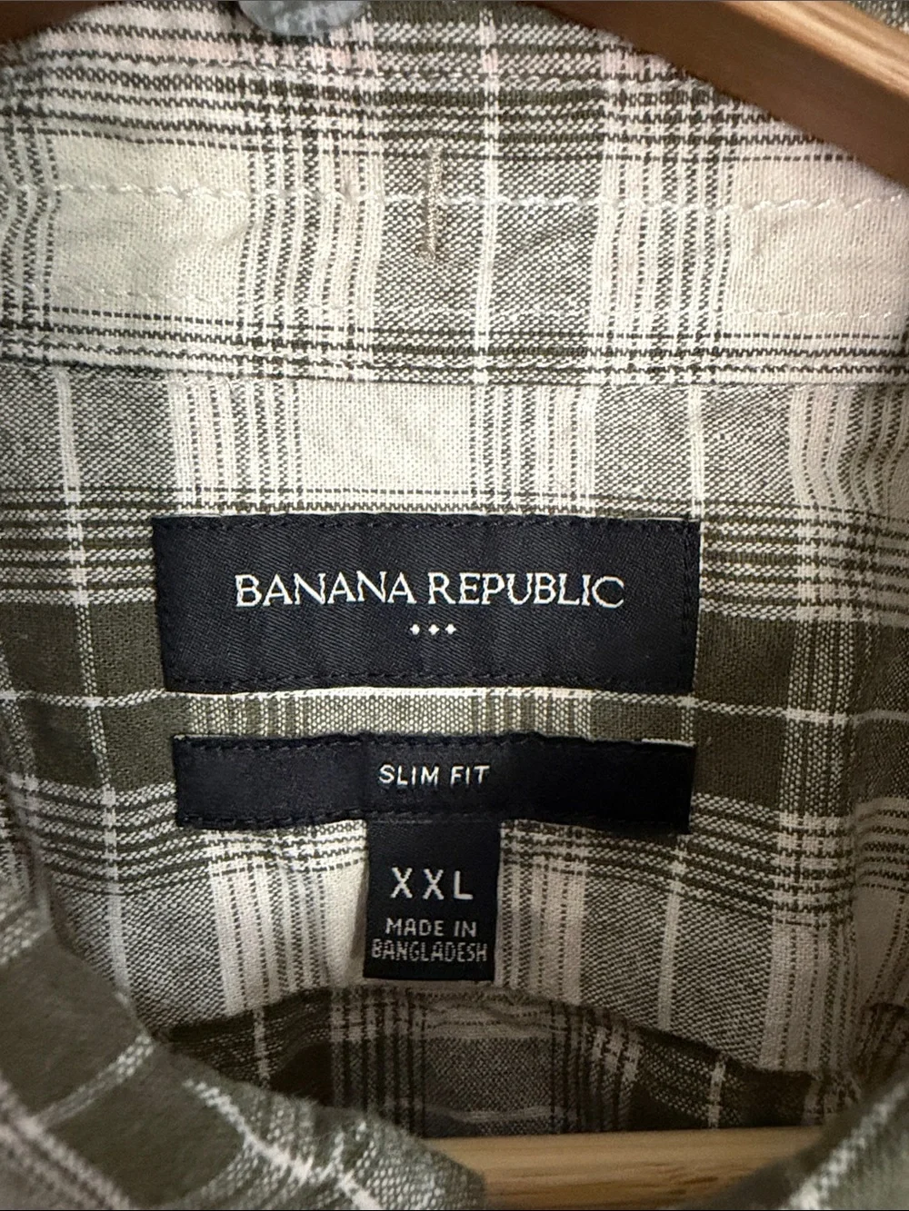 Banana Republic Men's Plaid Button-Down Shirt - Olive & White (Slim Fit)